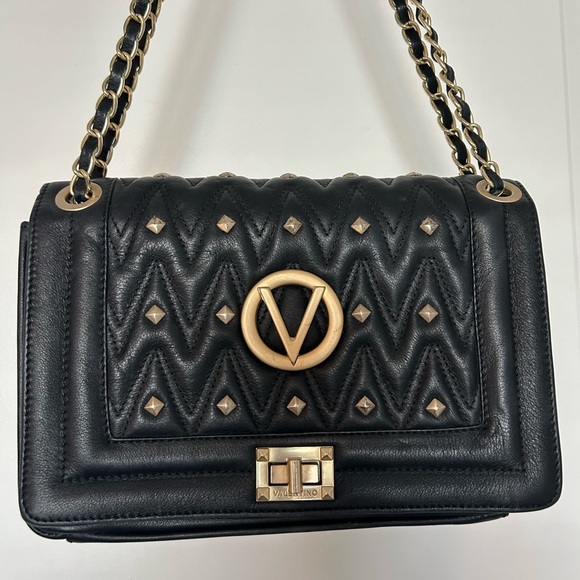 VALENTINO-AUTHENTIC • Black and Gold Shoulder/Crossbody Bag • Medium - Picture 3 of 13